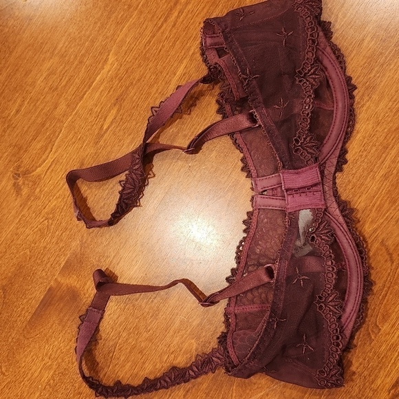 CHANTELLE Lingerie 3855 Sheer Lace Bra red wine color 32D - Picture 8 of 11